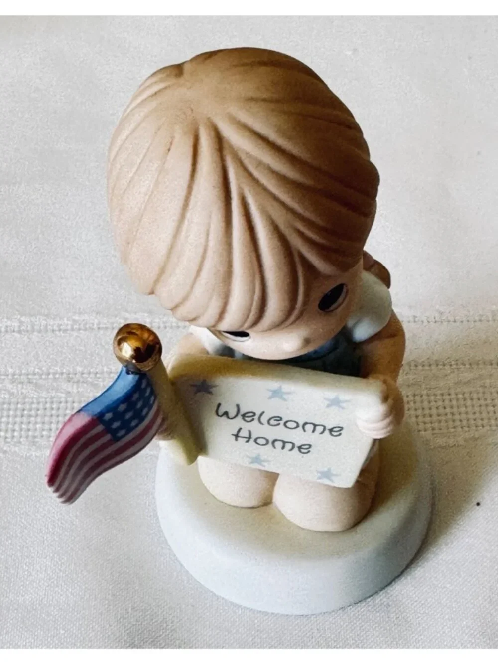 Precious Moments Welcome Home My Hero Figurine Girl Holding USA Flag 740020 2007
